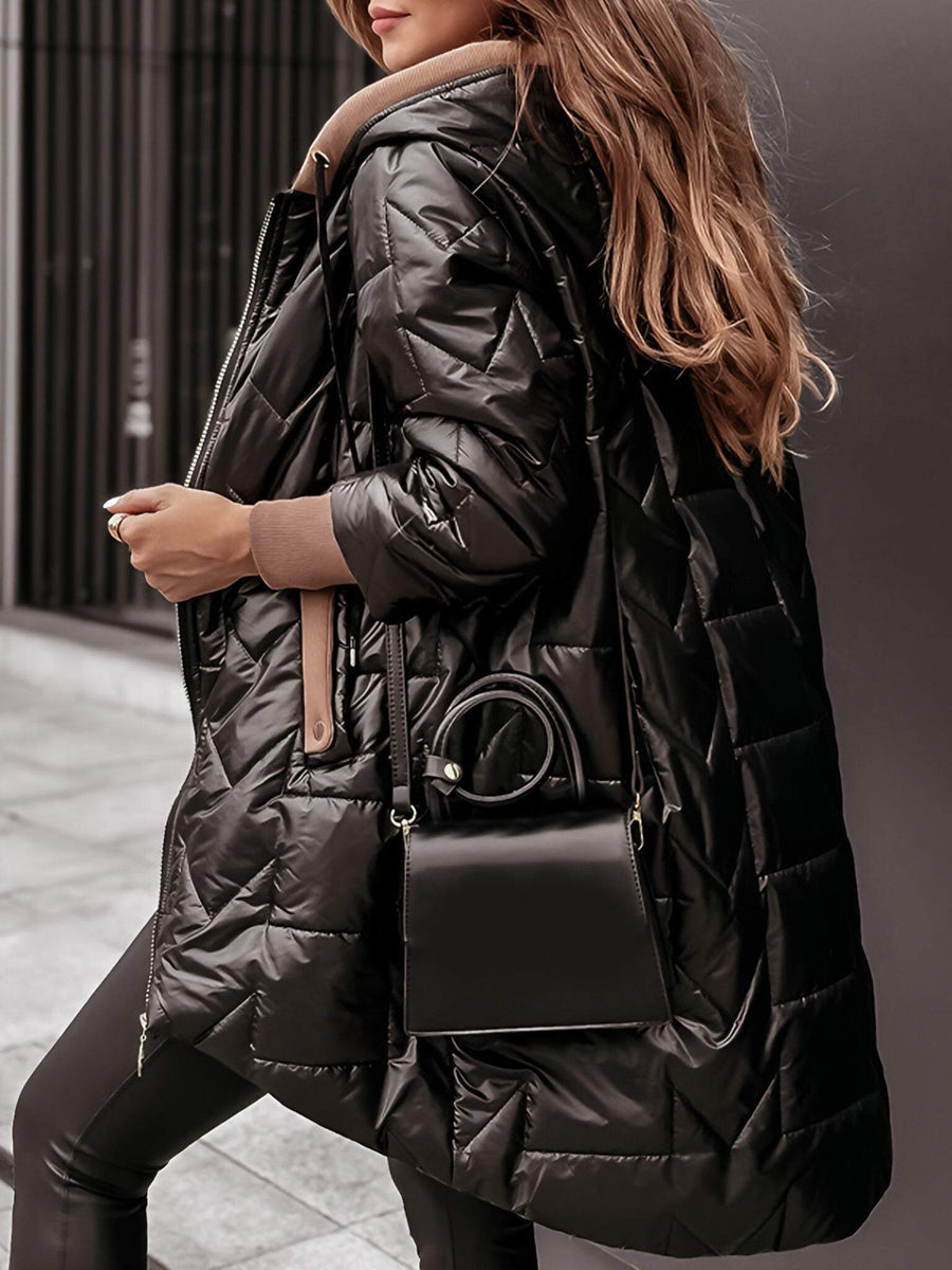Manteau Long Matelassé à Capuche