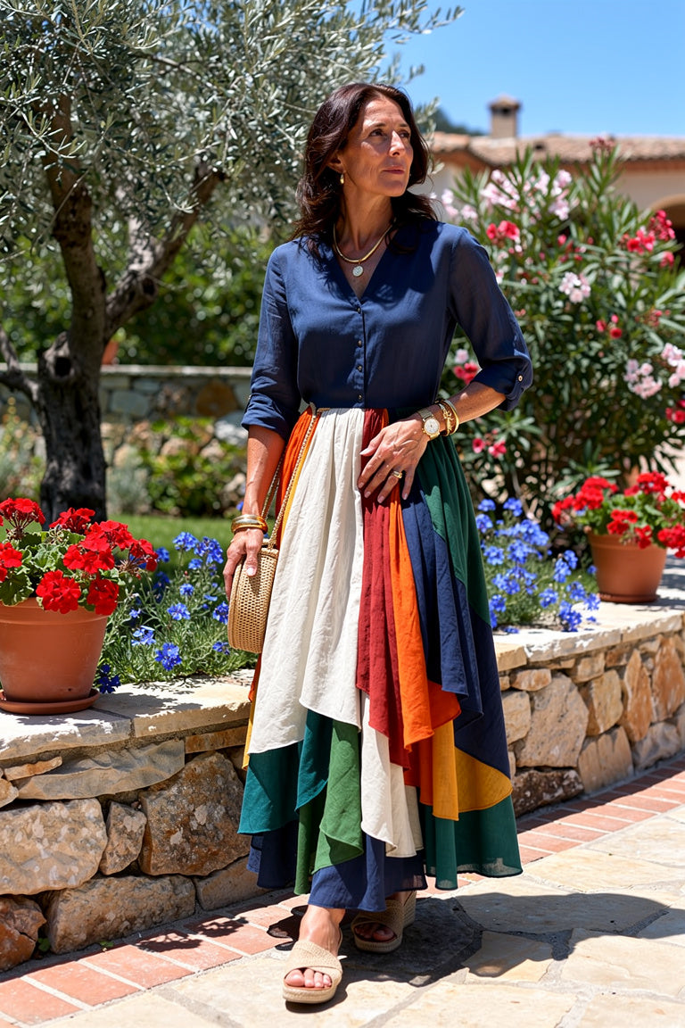 Callie | Robe Longue Patchwork Artistique — Multicolore — Estée Paris