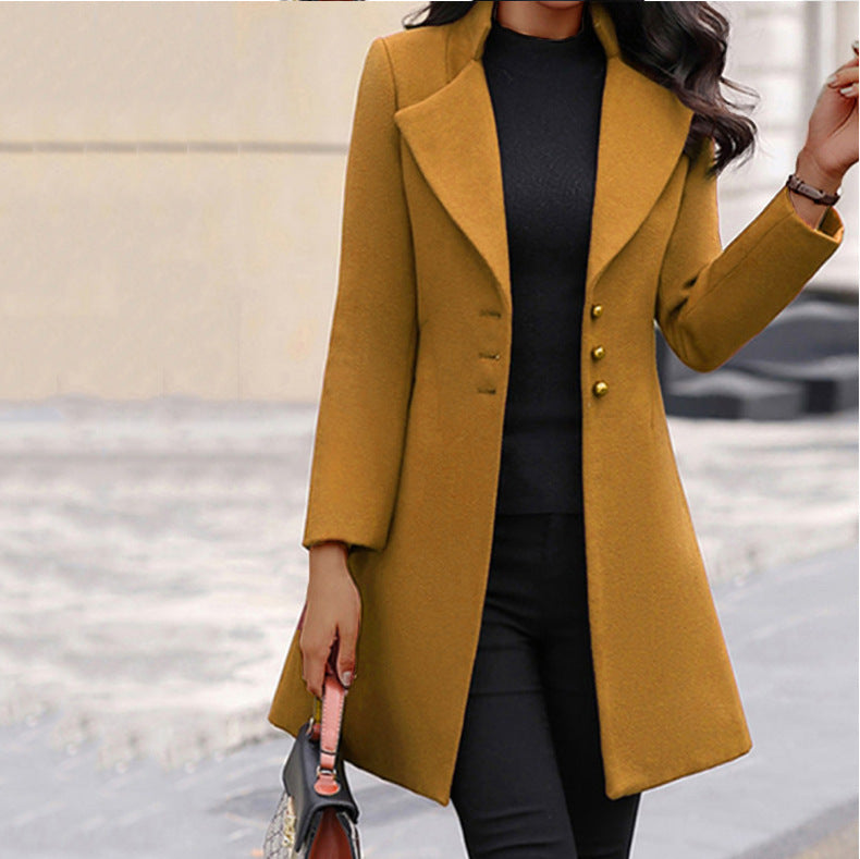 Manteau Long Cintré à Col Cranté