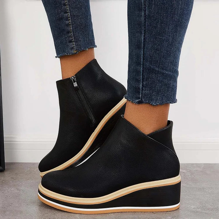 Bottines à Talon Compensé et Fermeture Éclair