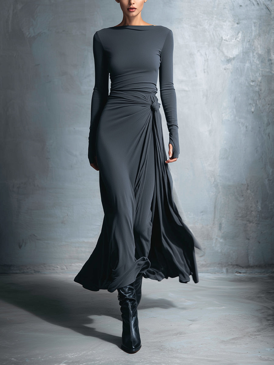 Robe Alba — détail du nœud latéral et coupe fluide