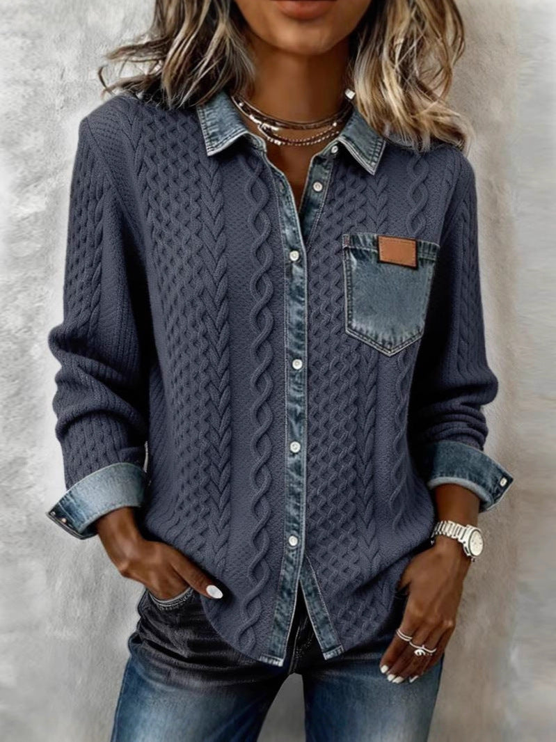 Pull Col Contrasté à Détails Structurés