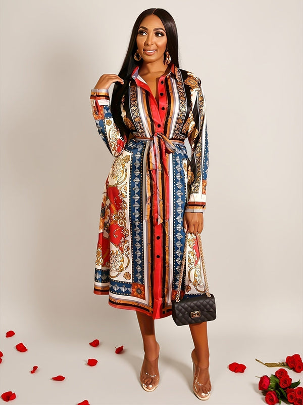 Robe Chemise Midi à Manches Longues - Élégance Intemporelle