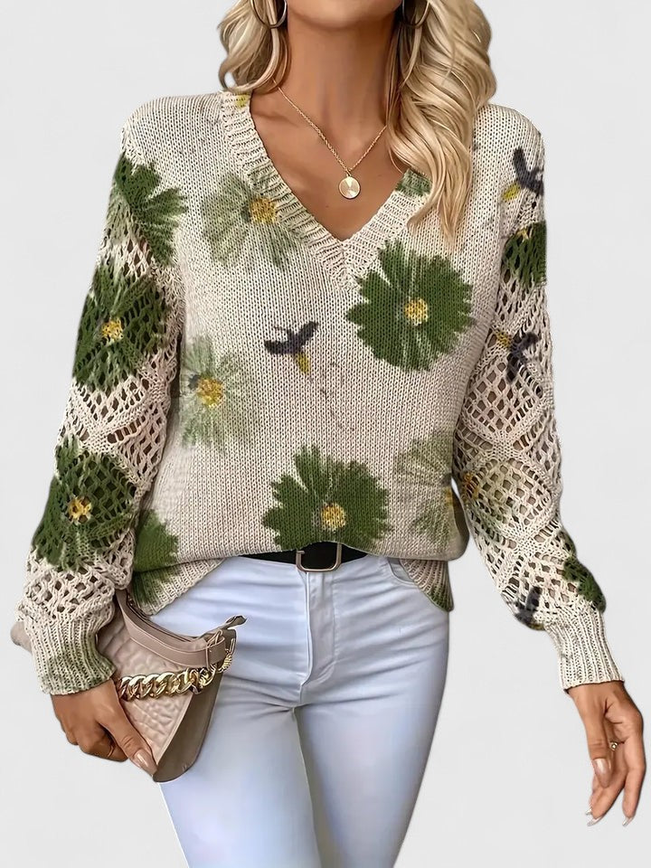 Pull Col V Floral Élégant
