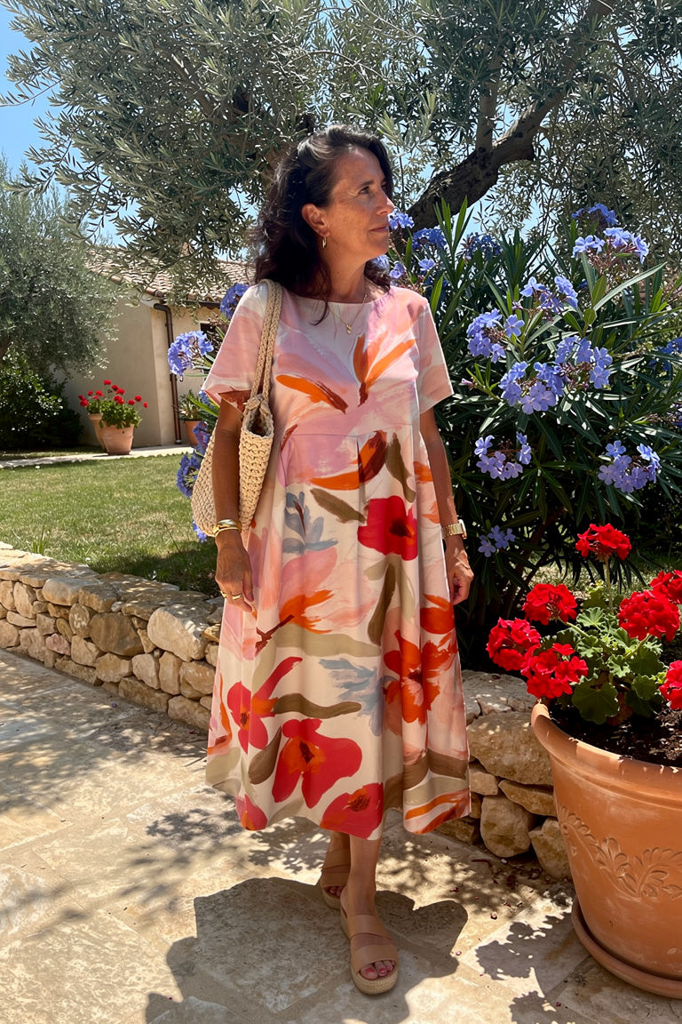 Robe Estivale Imprimée Floral Rosanna — Rose — Estée Paris