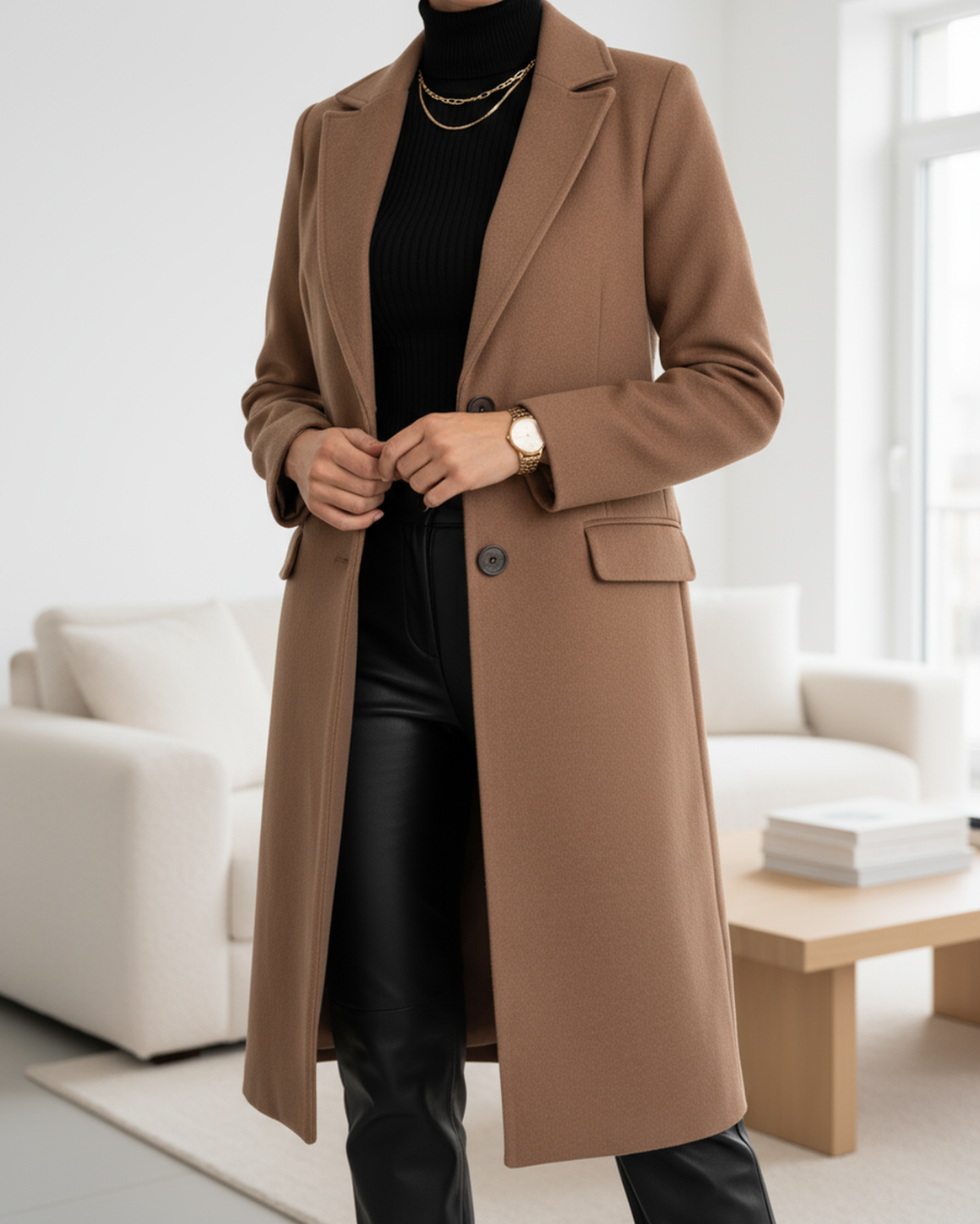 Manteau Long Croisé Gris Chiné
