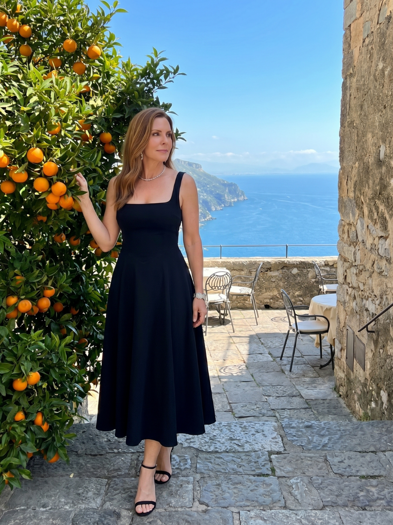 Robe Midi encolure carrée — vue de profil longueur midi