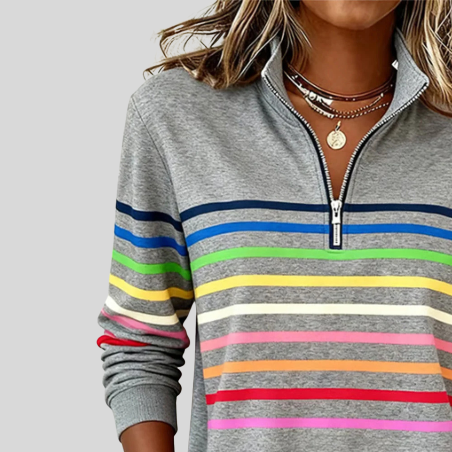 Sweat Col Zippé Rayé Coloré