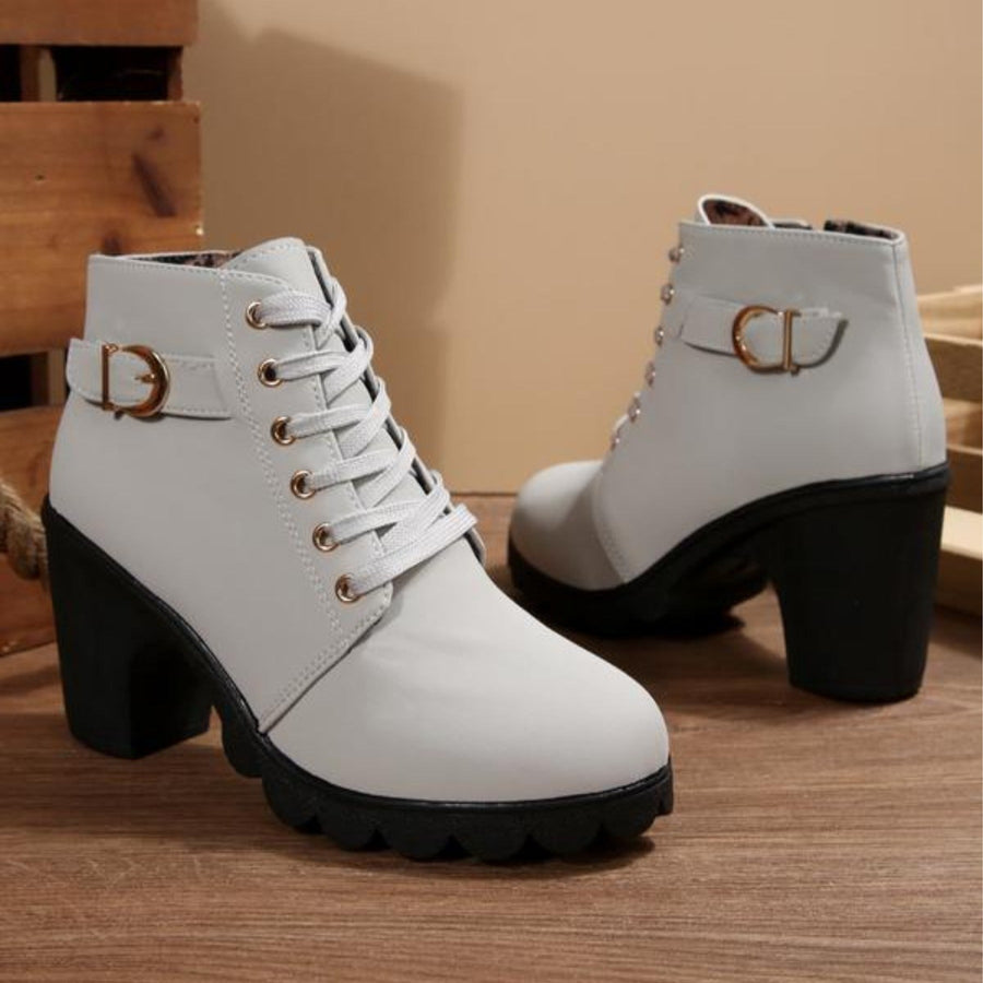 Bottines à Talon Bloc et Laçage Raffiné