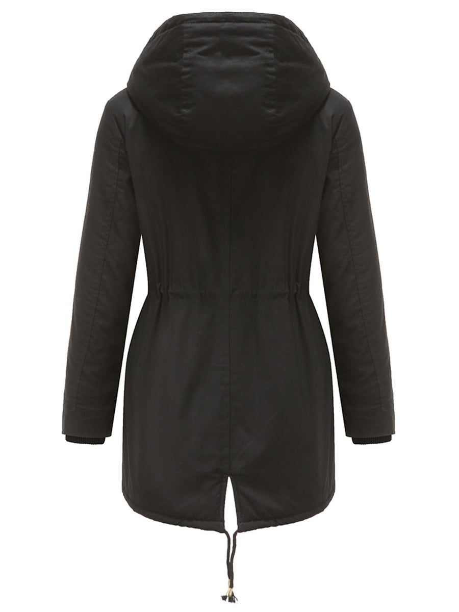 Parka Longue à Capuche et Fermeture Zippée