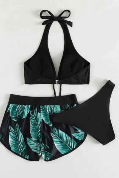 Ava | Ensemble bikini 3 pièces à imprimé feuilles pour femme