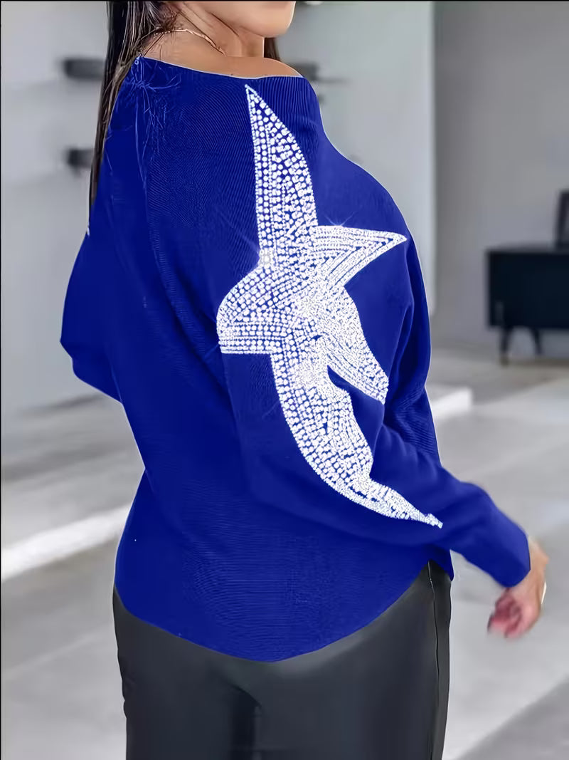 Pull imprimé étoilé — vue globale en tenue bureau raffinée