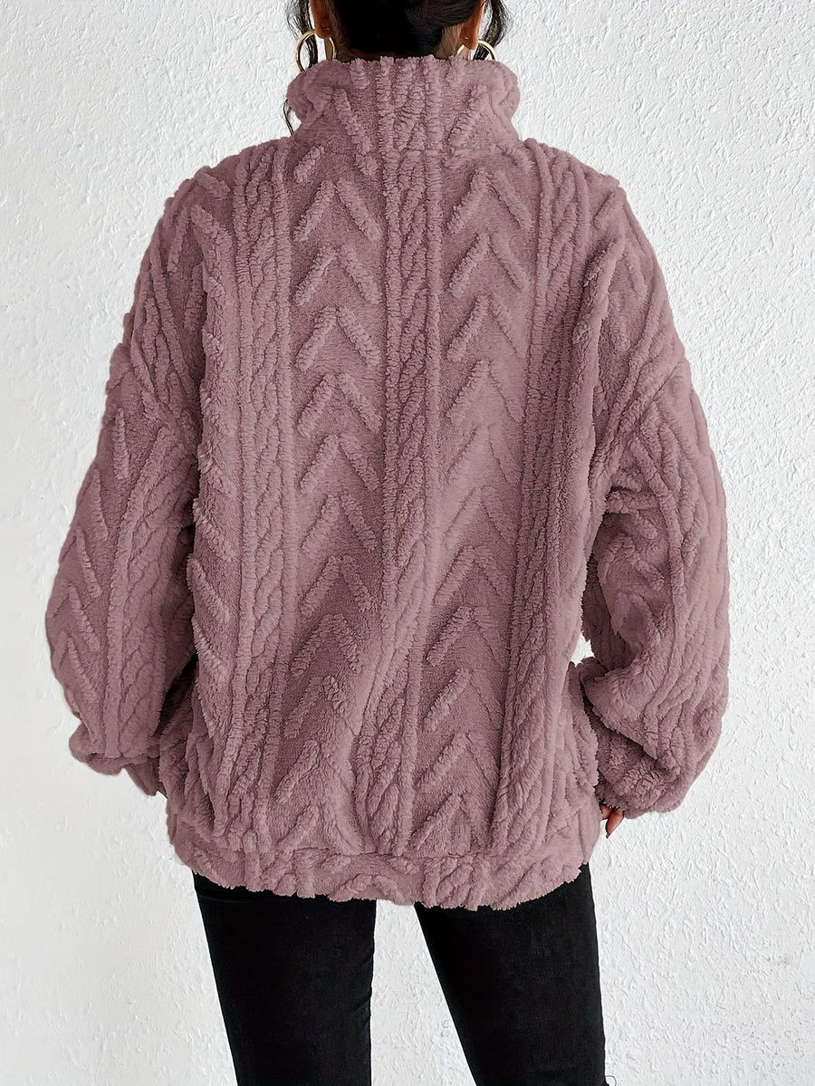 Pull Col Montant à Torsades Demi-Zip