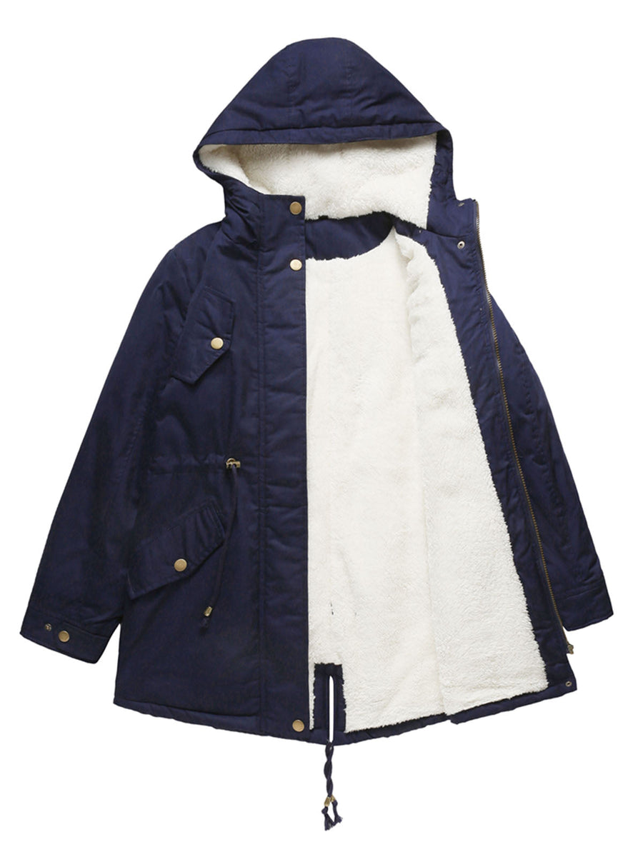 Parka Longue à Capuche et Fermeture Zippée