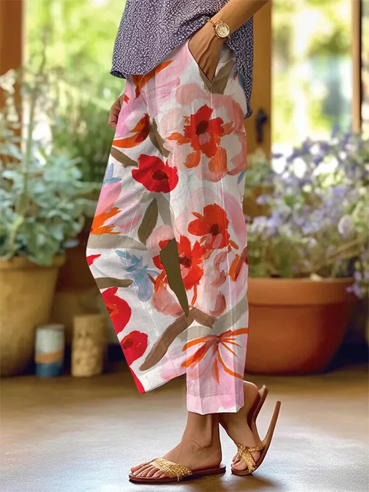 Pantalons à motifs floraux pour femmes