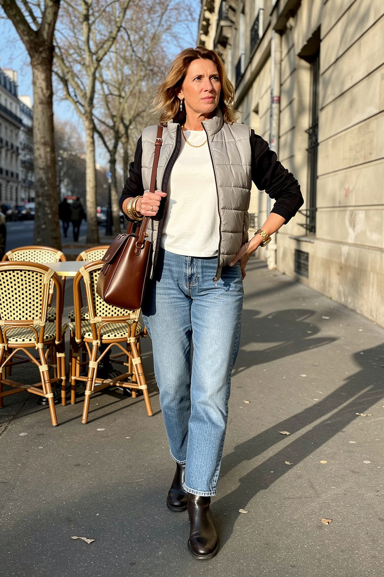 Veste Matelassée Capuche Design Coloré — Gris — Esteé Paris