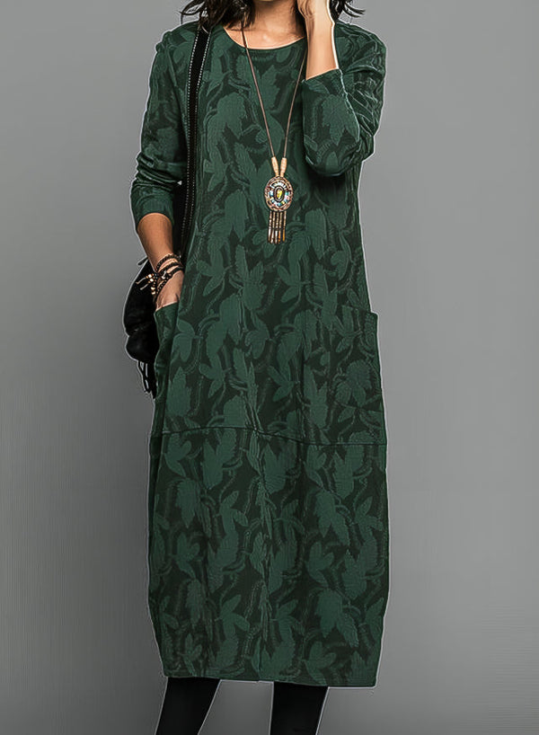 Robe Midi Structurée à Motif Botanique - Élégance Intemporelle