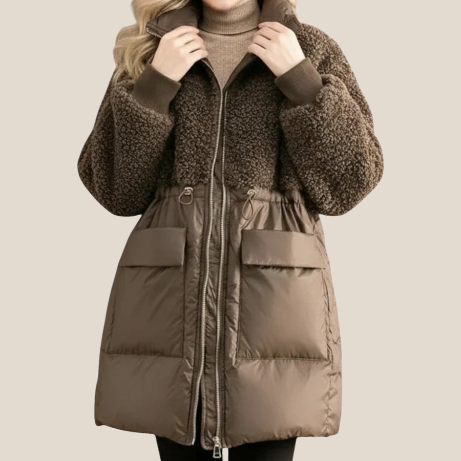 Manteau Long Matelassé à Col Montant