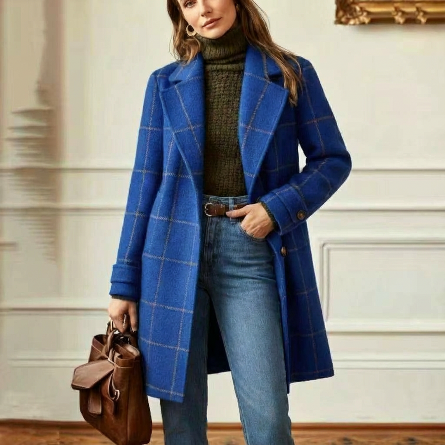 Manteau Long Croisé à Carreaux Verts