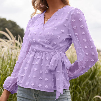 Anita - Blouse de printemps en dentelle jacquard avec col en V pour femme