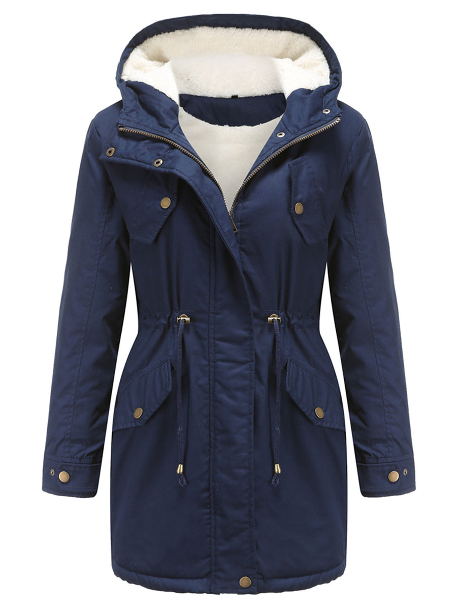 Parka Longue à Capuche et Fermeture Zippée