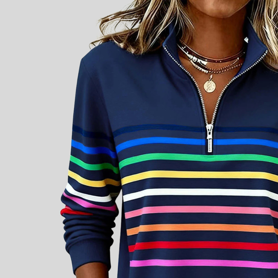 Sweat Col Zippé Rayé Coloré