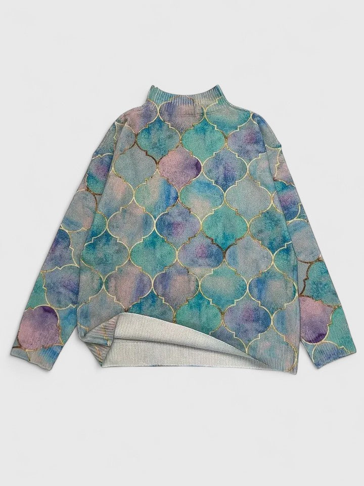 Pull Col Montant Teintes Pastel Motif Doré