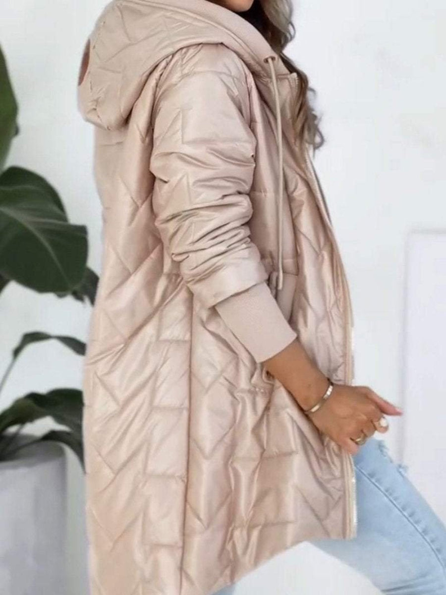 Manteau Long Matelassé à Capuche