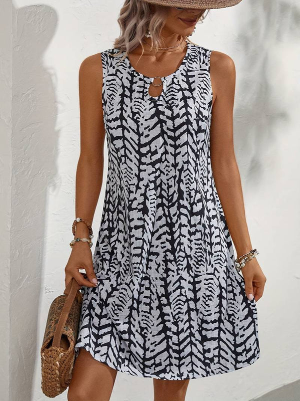 Robe d'été blanche à imprimé abstrait et col rond - Esteé Paris