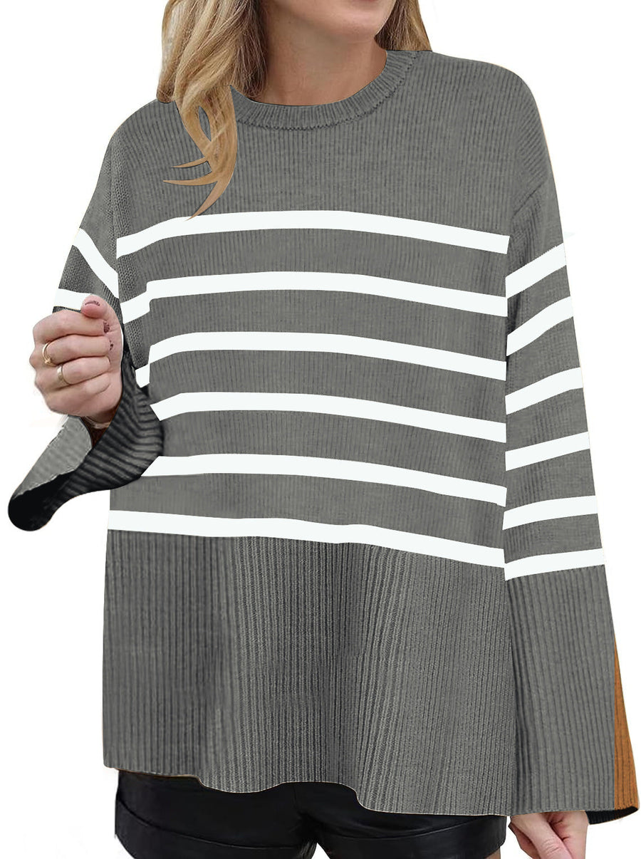 Pull Oversize Col Rond Côtelé