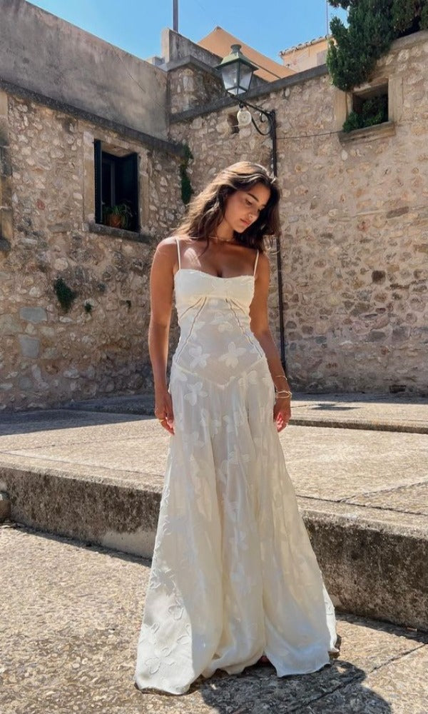 Robe Longue Blanche Fluide - Maxi Robe d'Été Tendance