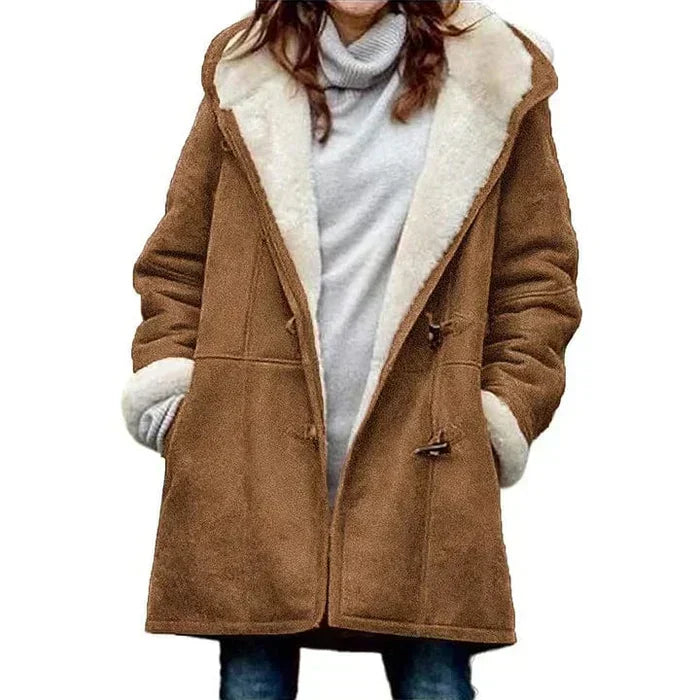 Manteau Mi-long à Capuche Bordée Douillette
