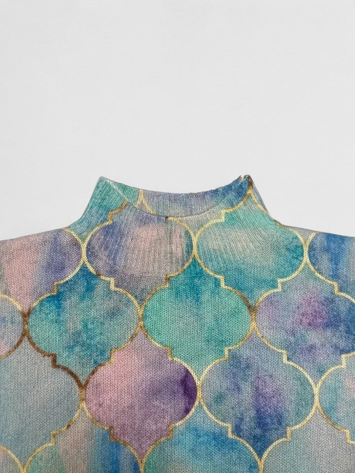 Pull Col Montant Teintes Pastel Motif Doré