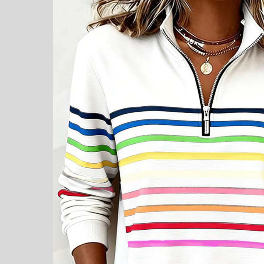Sweat Col Zippé Rayé Coloré