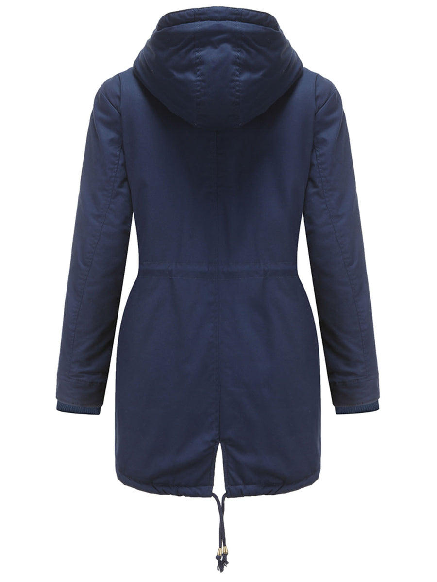 Parka Longue à Capuche et Fermeture Zippée