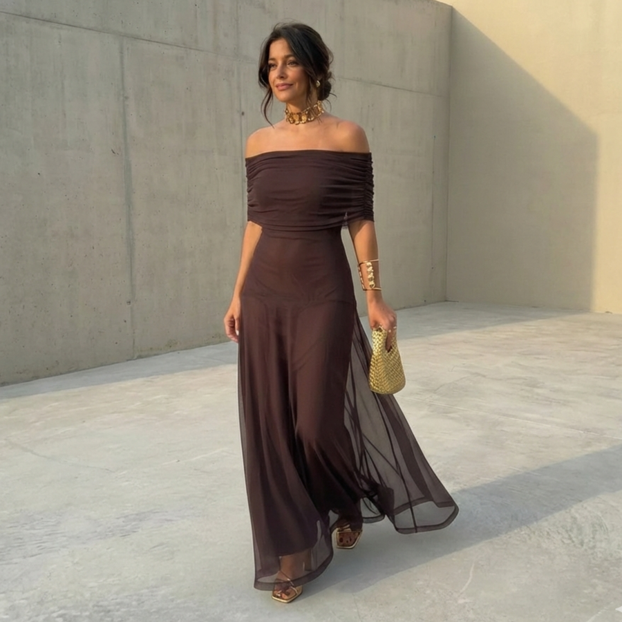 Robe Fluide Longue — vue de profil avec silhouette fluide
