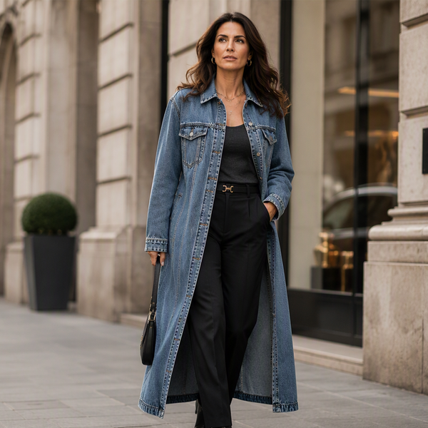Chaqueta Larga Abotonada Corte Holgado - Mujer