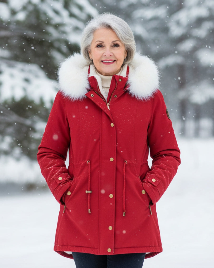 Parka à Capuche Bordée de Fausse Fourrure