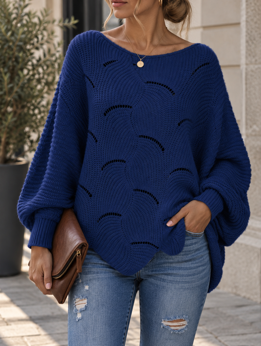 Pull oversize motif ondulé ajouré — détail motif ondulé