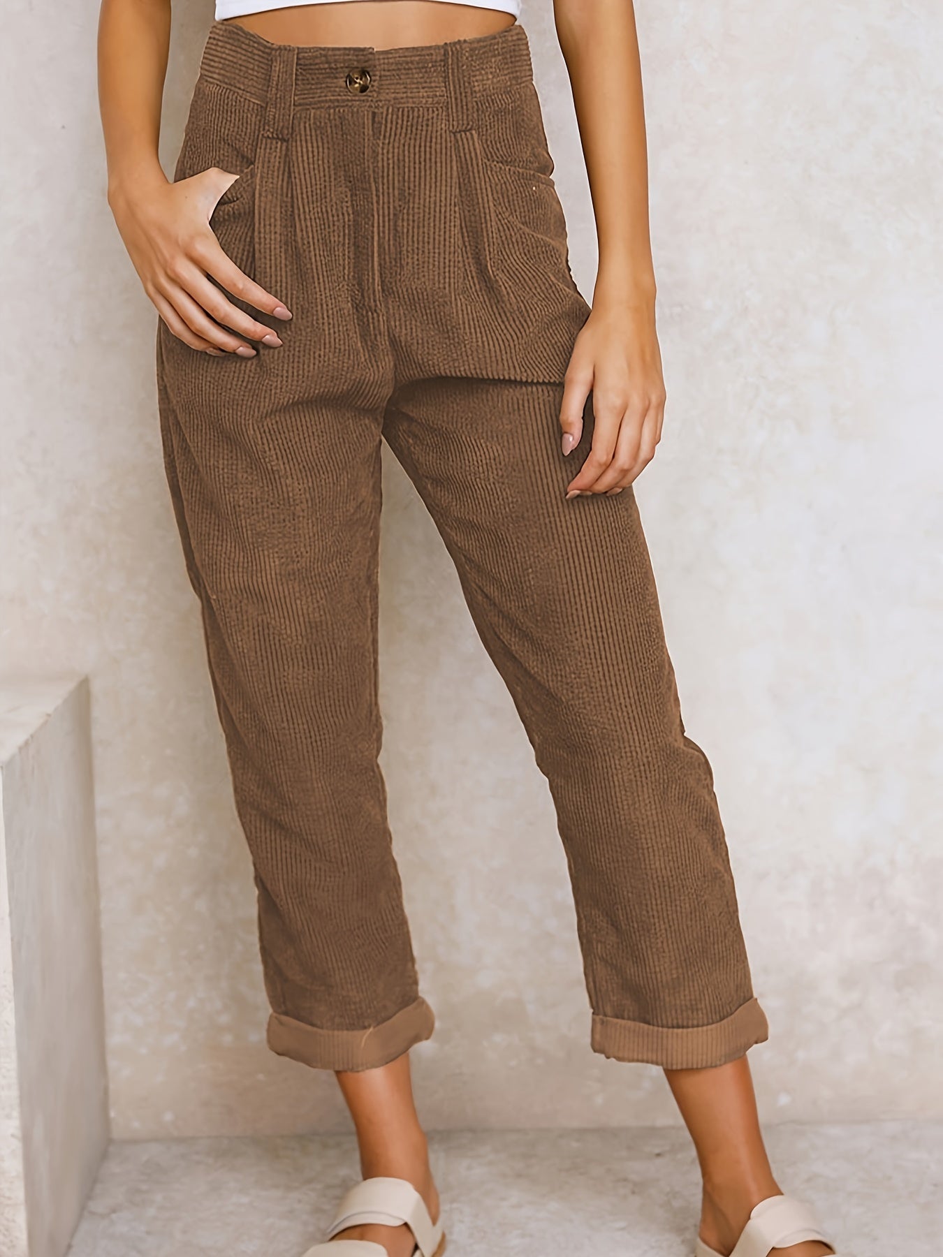Pantalons en velours côtelé à jambes droites pour femmes