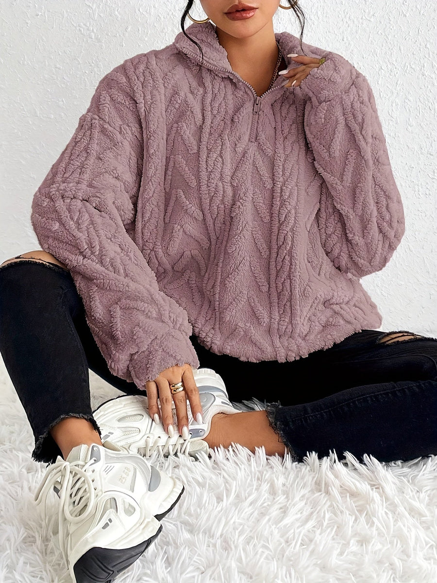 Pull Col Montant à Torsades Demi-Zip