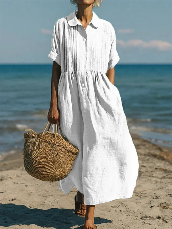 Robe Chemise Midi Fluide - Élégance Décontractée pour Femme