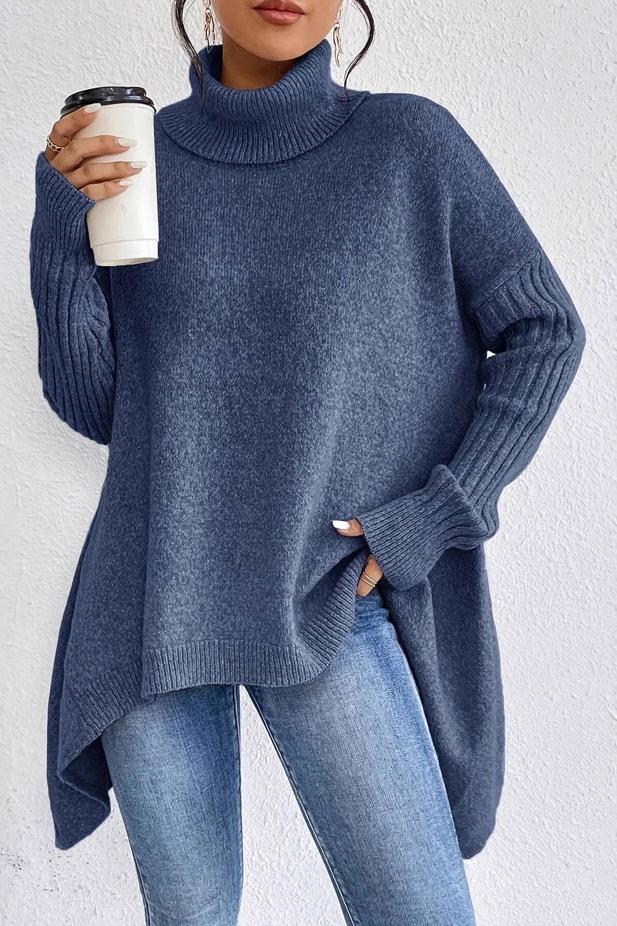 Pull Col Montant Oversize Asymétrique