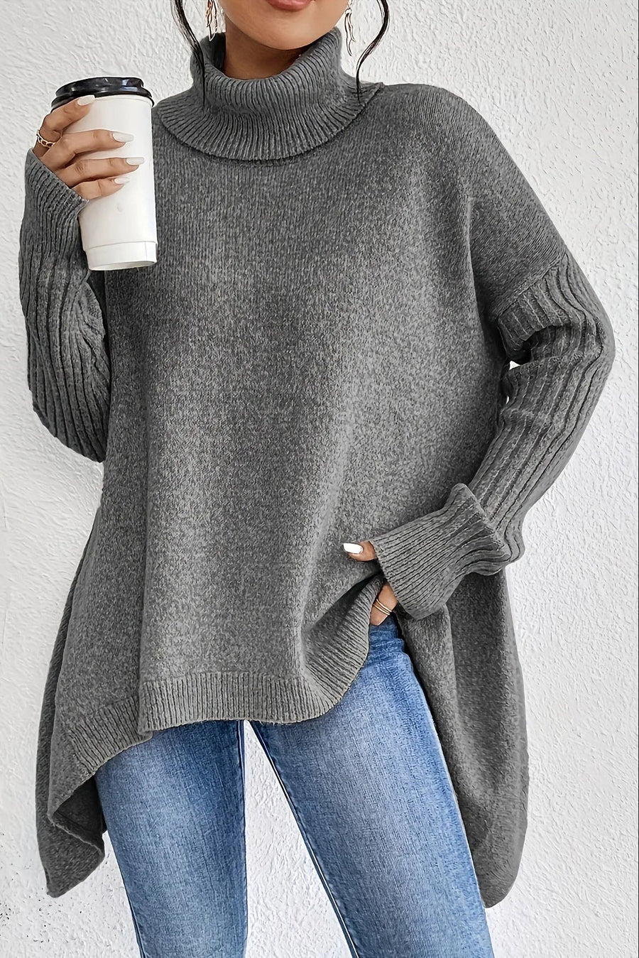 Pull Col Montant Oversize Asymétrique