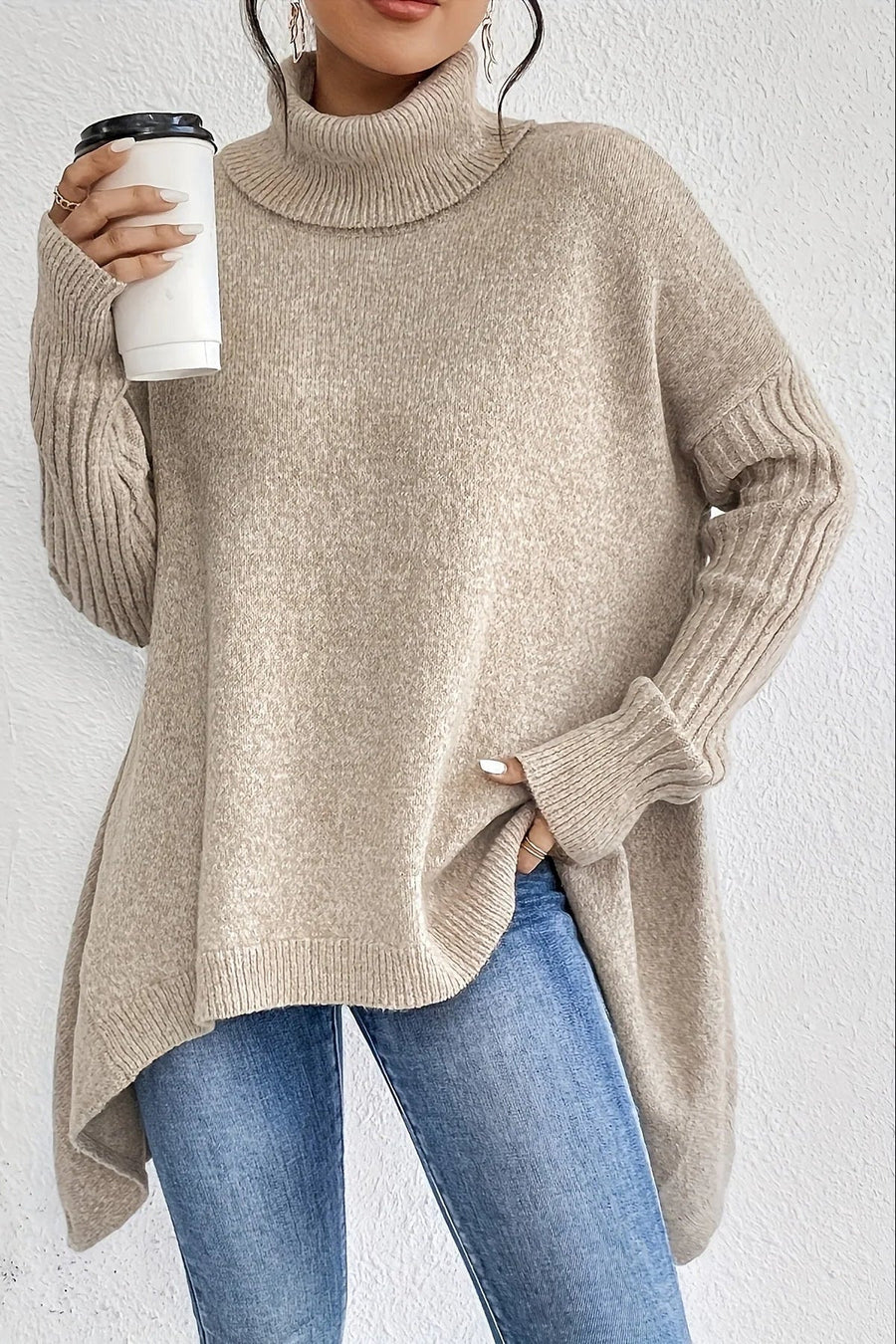 Pull Col Montant Oversize Asymétrique