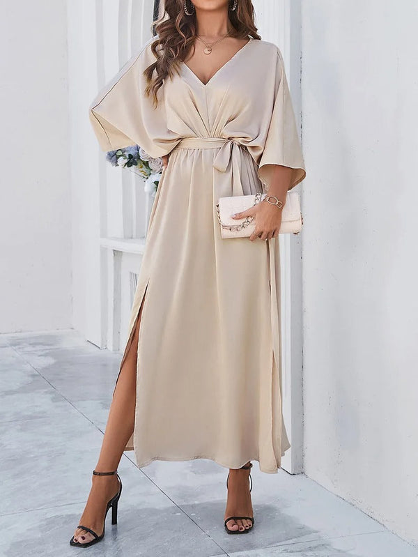 Audrey | Robe Midi Femme Élégante Col V Printemps