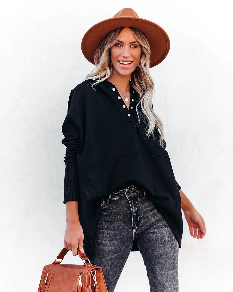 Avalon - Sweatshirt décontracté avec manches chauve-souris et encolure en V étroite