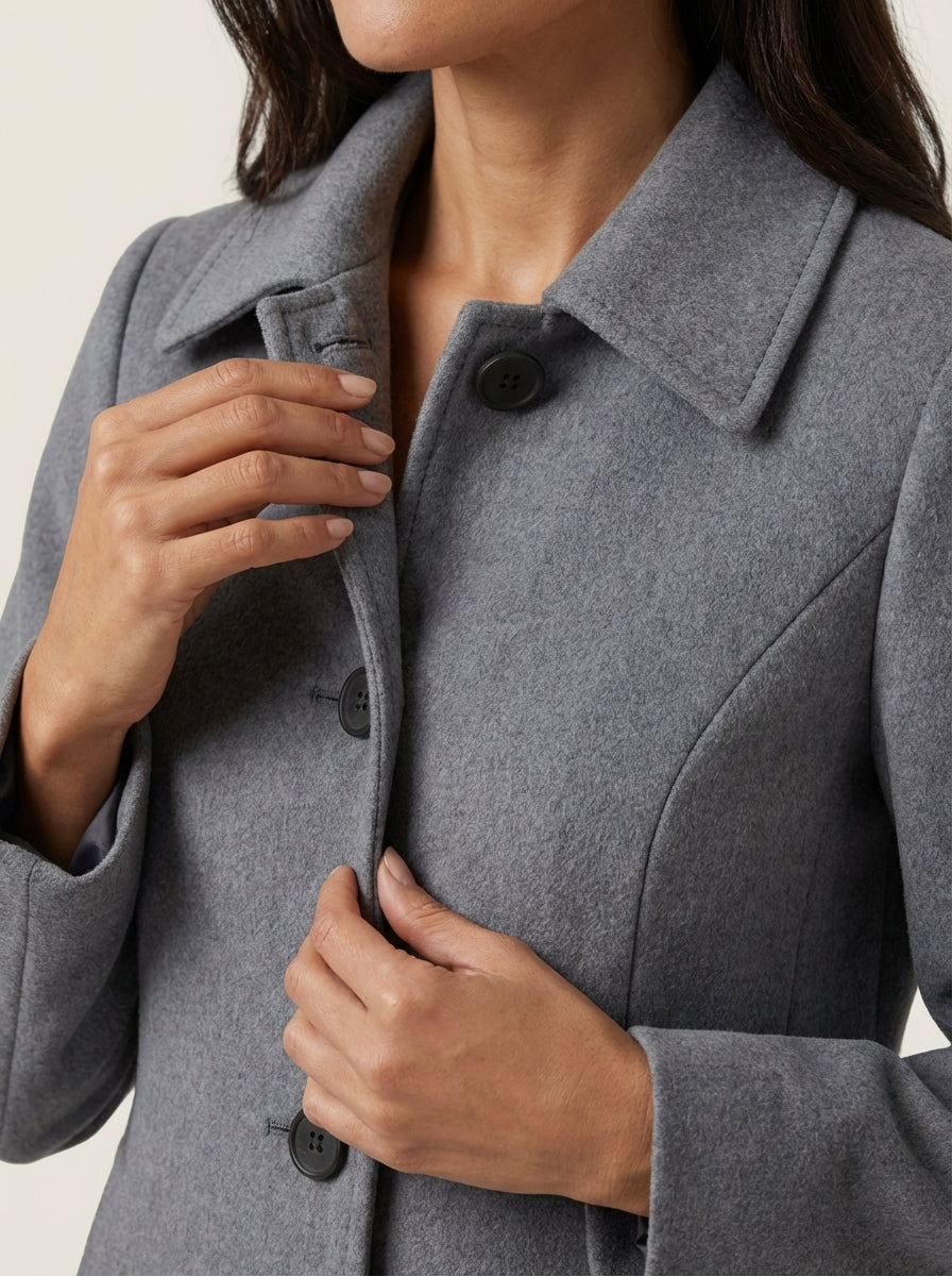 Manteau Mi-Long Cintré à Boutonnage Simple
