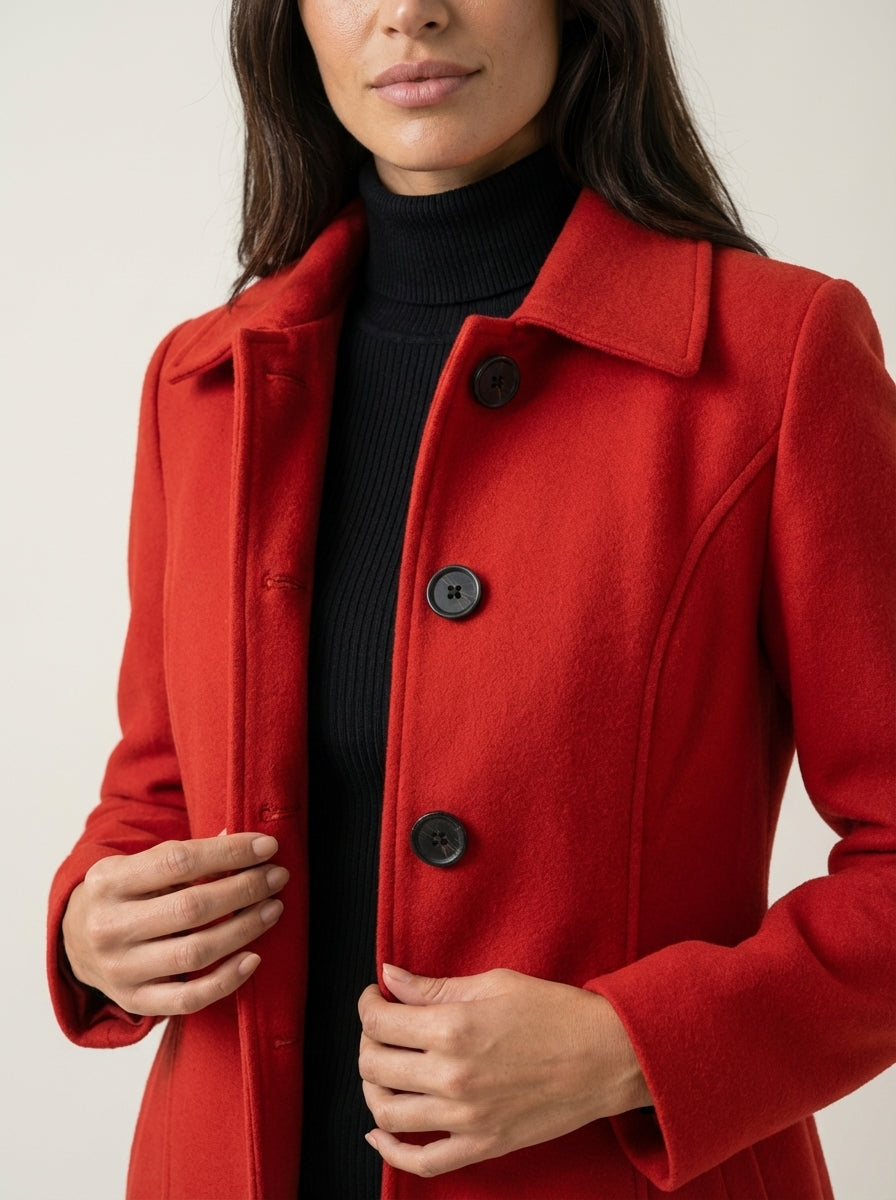 Manteau Mi-Long Cintré à Boutonnage Simple