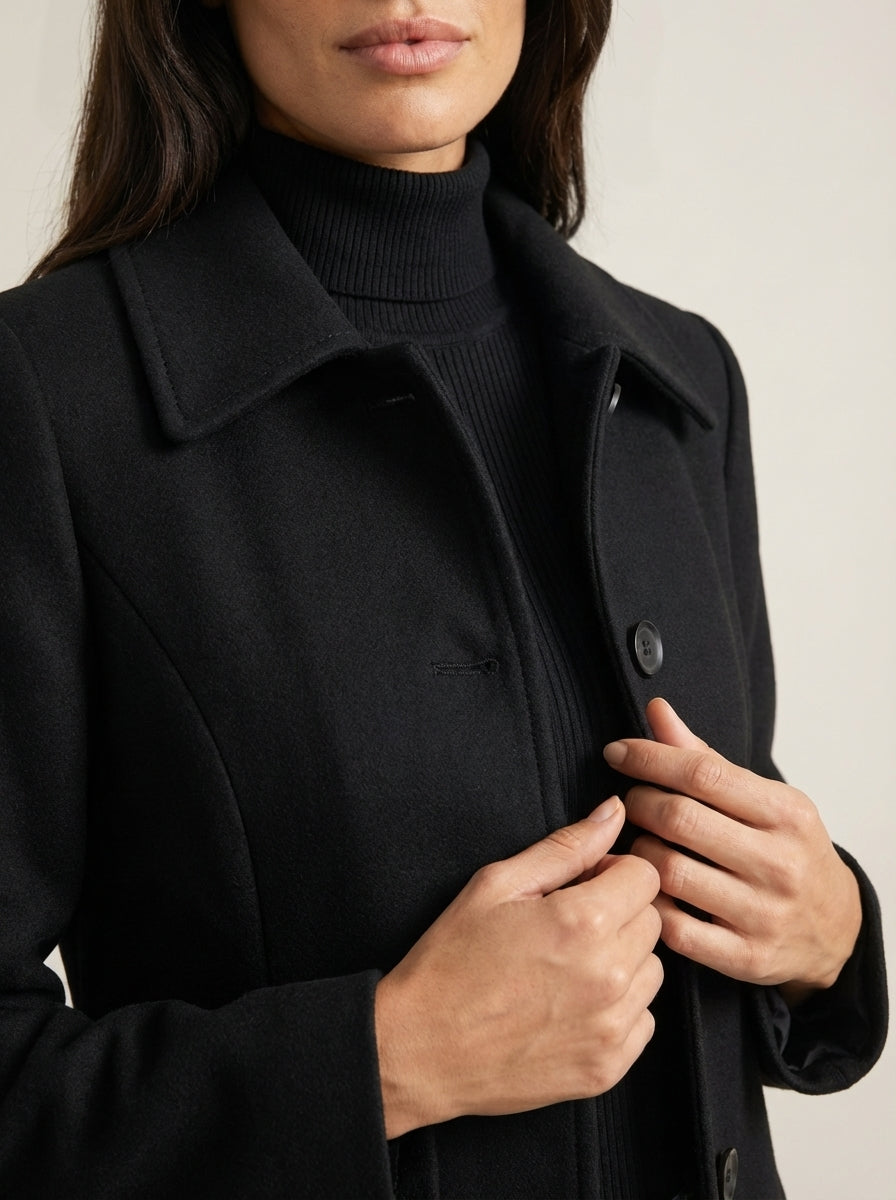 Manteau Mi-Long Cintré à Boutonnage Simple